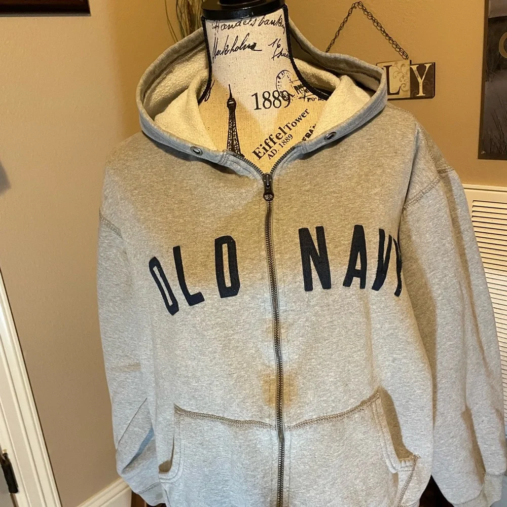 OLD NAVY FLEECE LINED SWEATSHIRT HOODIE KANGAROO POCKET SIZE:L FRONT ZIPPER EUC